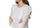 Calvin Klein Womens Long Sleeve Burnout Check Puff Shoulder Top M2AHC802