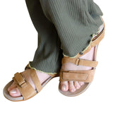 Bearpaw Acacia Microsuede Adjustable Strappy Open Toe Slide Sandals Brown 8M