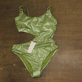 Red Carter Womens Shine Metallic One Piece Swimsuit RCCS25885 Aloe Green L