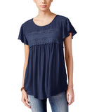 Eyeshadow Juniors Flutter-Sleeve High-Low Blouse Top Navy Blue M