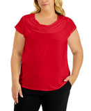 Kasper Womens Plus Size Stretch Knit Short-Sleeve Cowl-Neck Top 10739446
