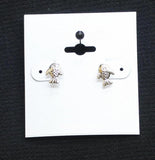 Lori's Gifts Fish Rhinestone Nautical Stud Earrings Silver Gray