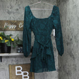 Trixxi Juniors Tie-Waist Ruffled Jacquard Dress Belted 26EB4278FI Hunter Green S