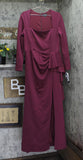 XSCAPE Womens Long Sleeve Ruffle Dress Gown 6521X Wine Red 16