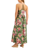 Jamie & Layla Womens Petite Floral-Print Empire Maxi Dress Green Multi PL