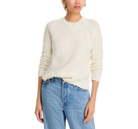 C By Private Label Waffle Knit Sweater Button Shoulder Ivory Off White XL