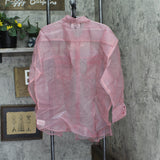 Nina Parker Womens Button Up Trendy Plus Size Organza Oversized Shirt Pink 2X