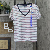 Tommy Hilfiger Women's Short Sleeve V-Neck T-Shirt 1386924 Gray Stripe Multi L