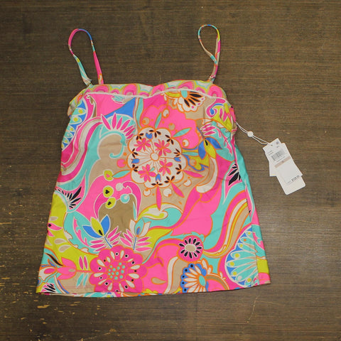 Trina Turk Womens Banded Tankini Venus Swim Top 3313555 Multi Pink 12