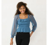 Lc Lauren Conrad Womens Smocked Peplum Top WL23K028RS