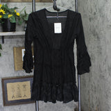 Raviya Womens Lace-Inset Tie-Front Tiered Swim Cover Up 76301 Black S