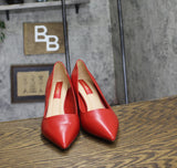Franco Sarto Giovanna Pointed Toe Pumps Block Heel Cherry Red Leather 9.5M