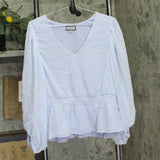 Sam & Jess Womens Shirred Long Sleeve Peplum V-Neck Smocked Top Pastel Blue XL
