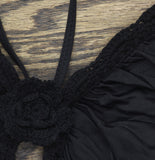 Mimi Flamingo Womens Crochet Trim One Piece Open Back Swimsuit Black 12