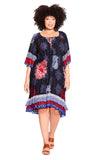 Avenue Womens Plus Size Everyday Crush Border Dress Daybreak Border Blue 18W