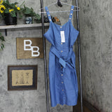 Ny Collection Womens Petites Cotton Knee-Length Shirtdress Denim Blue PL