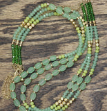 Sea Glass Beaded Multi Strand Necklace Gold / Green 28" + 3"