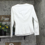 Aqua Linen Blend Square Neck Button Front Collarless Jacket Ivory Off White S