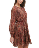 Tommy Hilfiger Balloon-Sleeve Fit & Flare Dress Black / Cinnamon Paisley 10