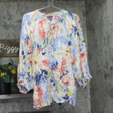 Vince Camuto Floral Peasant Blouse, Long Sleeve Tie Neck White Multi 3X