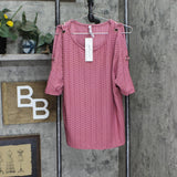 Ny Collection Womens Petite Short Sleeve Honeycomb Textured Grommet Top PHOU1641