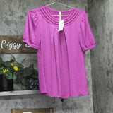 NY Collection Womens Knit Mesh Inset Puff Short Sleeve Top Magenta Purple M