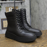FitFlop Womens F-Mode Leather Lace-Up Flatform Ankle Combat Boots All Black 7.5M