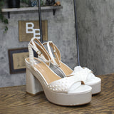 DV Dolce Vita Platform Block Heeled Pearl Dress Sandal Ivory Off White 8.5M