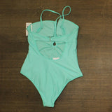 Salt + Cove Juniors Double Keyhole One-Piece Swimsuit 807149 Aqua Blue Green L