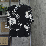 Nicole By Nicole Miller Modal Elbow Sleeve Knit Shirt Top Spaced Floral Black S