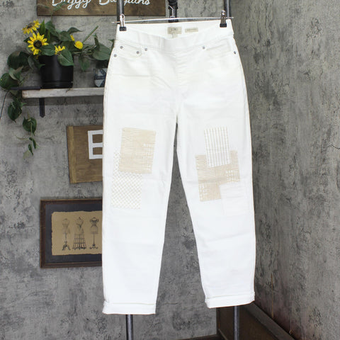 Logo By Lori Goldstein Pull-On Ankle Boyfriend Jeans with Patchwork White 8