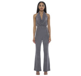 Alexia Admor Women's Leilani Draped Halter Neck Flared Jumpsuit Silver Gray XS