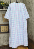 Miss Elaine 3/4-Sleeve Plaid Zip Robe Nightgown Navy Turquoise Plaid Blue L