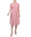 Ny Collection Petite Short Sleeve Belted Swiss Dot Dress Rose Circle Pink PM