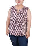 Ny Collection Plus Size Sleeveless Knit Y neck Top Quatrefoil Pink Multi 1X