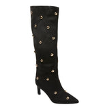 A New Day Womens Justice Boots Faux Suede Embellished Pin Jet Black / Gold 7.5M