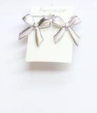Francesca"s Ribbed Bow Stud Earrings Silver Gray 1.25"