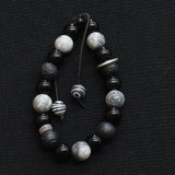 Spiritual Onyx Jasper Gem Beaded Crystal Elastic Bracelet Black / Silver Gray