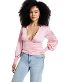 Bar III Womens Satin V-Neck Ruched Blouse 100143298 Pink 6