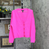 Aqua Womens Button Front Cashmere V-Neck Cardigan V10337 Neon Pink XL