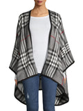 V. Fraas Womens Solid Border Plaid Rounded Edge Wrap Ruana Shawl Gray Multi
