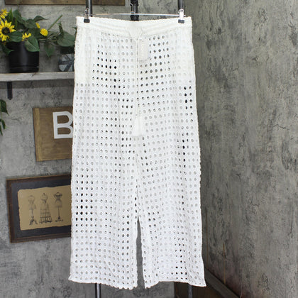Dotti Womens Cotton Openwork Dot Drawstring-Waist Pants 85289 White XL