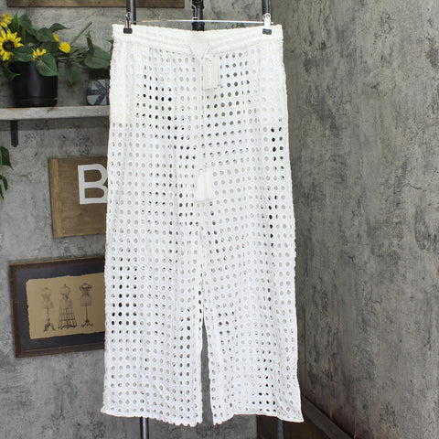 Dotti Womens Cotton Openwork Dot Drawstring-Waist Pants 85289 White XL