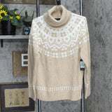 Tommy Hilfiger Frosted Yoke Turtleneck Sweater Fawn Brown / Ivory L