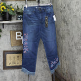 DG2 by Diane Gilman Womens Embellished Fringe-Hem Cropped Jean Dark Blue 12