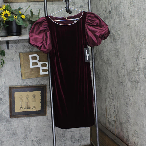 Karl Lagerfeld Puff Sleeve Stretch Velvet Body Sheath Dress Barolo Wine Red 8