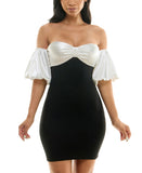City Studios Juniors Off-The-Shoulder Bodycon Dress 5912PW8AT3 Ivory / Black 7/8