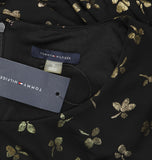 Tommy Hilfiger Ruched-Waist Tie Sash Jersey Knit Fit Flare Dress Black / Gold 10