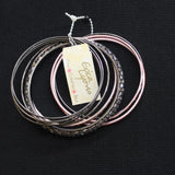 Erica Lyons Textured Rhinestone 9 Pack Bangle Bracelets Black / Pink 2.75"