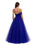 Mac Duggal Womens One Side Off the Shoulder Bustier Ball Gown Cobalt Blue 6